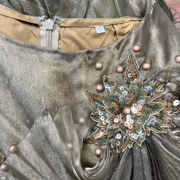 Vintage Mike Benet Gown Corset Skirt Ruffle Pleated Embroidered Beaded Formal - Picture 6 of 9